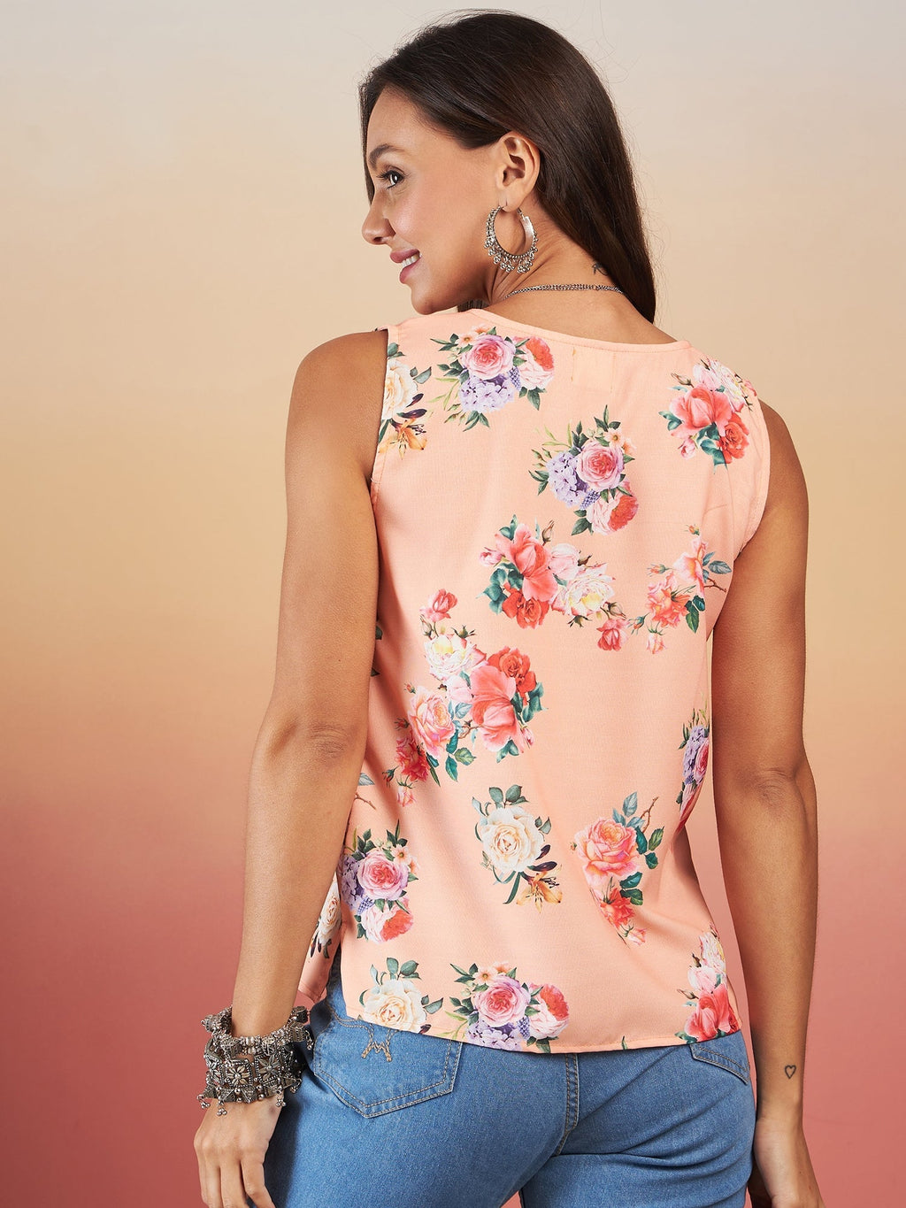 InWeave Peach Rose Print W/S Top | Grocsy