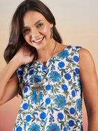 InWeave White Blue Floral Jaal Print W/S Top | Grocsy