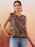InWeave Black Grey Leaf Print Foil W/S Top | Grocsy