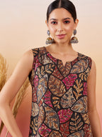 InWeave Black Grey Leaf Print Foil W/S Top | Grocsy