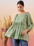 InWeave Cool Green Kantha Print Cold Shoulder Top | Grocsy