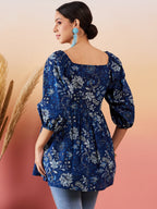 InWeave Indigo Floral Print Cold Shoulder Top | Grocsy