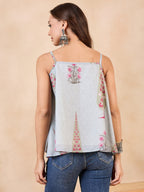 InWeave Stone Green Big Leaf Magenta Strappe Flare Top | Grocsy