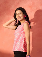 InWeave Pink White Gold Dot Print W/S Top | Grocsy