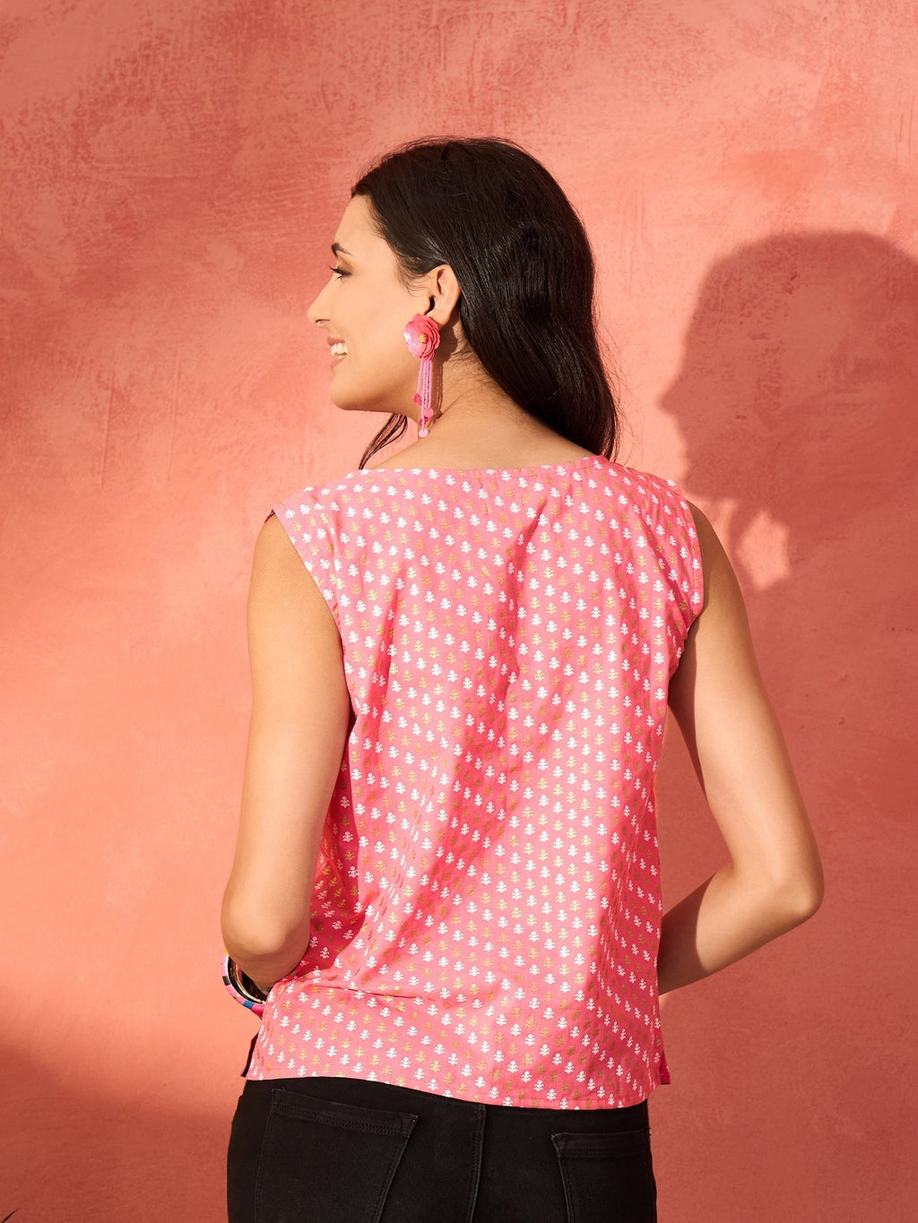InWeave Pink White Gold Dot Print W/S Top | Grocsy