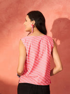 InWeave Pink White Gold Dot Print W/S Top | Grocsy