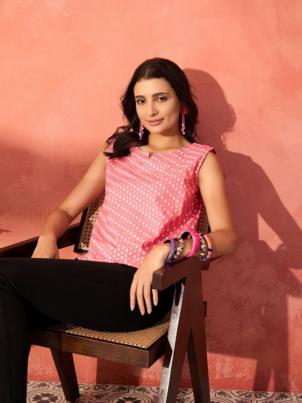 InWeave Pink White Gold Dot Print W/S Top | Grocsy