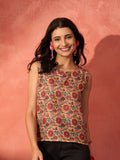 InWeave Mustard Orange Floral Jaal Print W/S Top | Grocsy