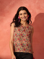 InWeave Mustard Orange Floral Jaal Print W/S Top | Grocsy