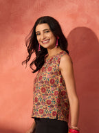 InWeave Mustard Orange Floral Jaal Print W/S Top | Grocsy