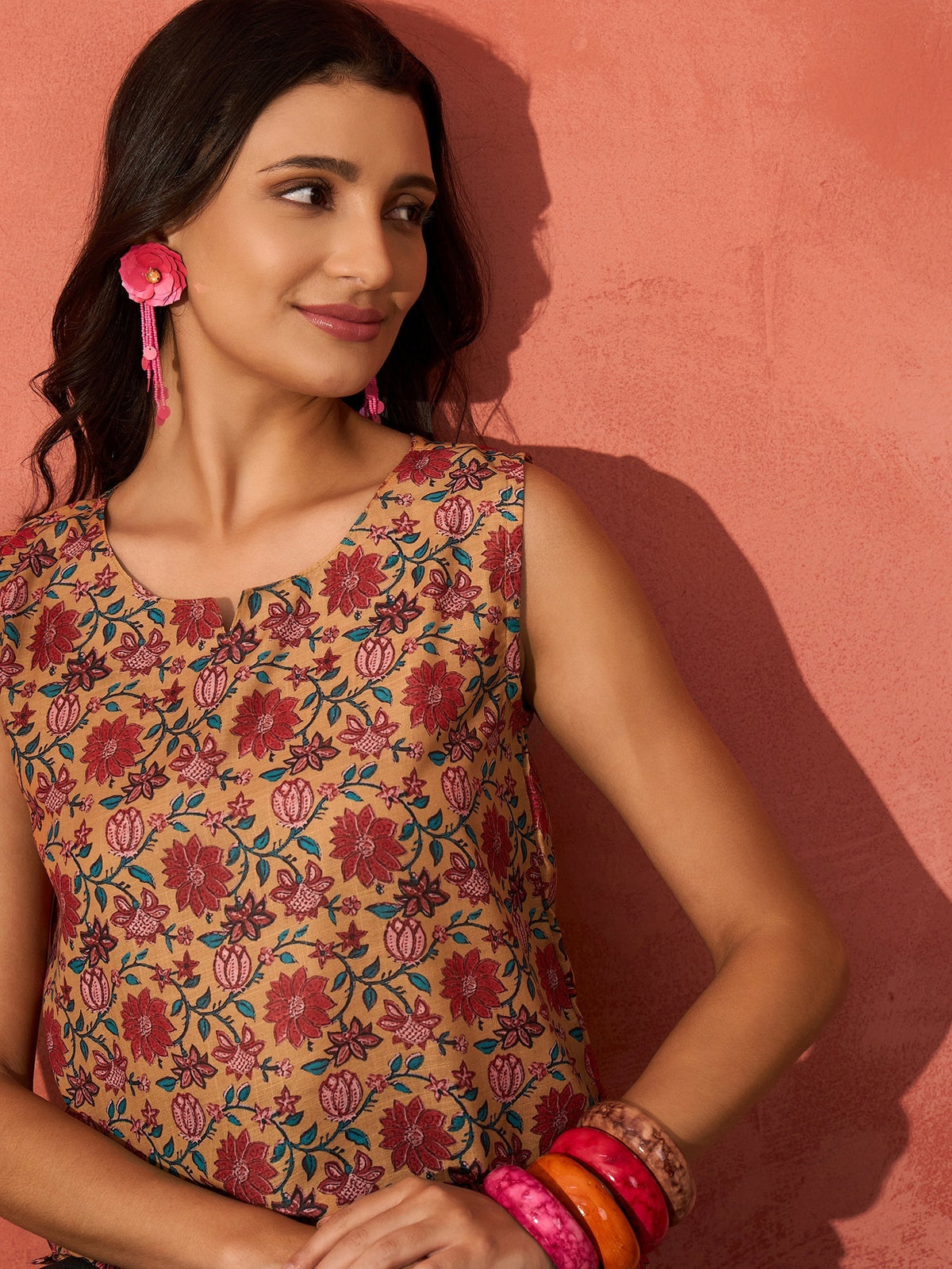 InWeave Mustard Orange Floral Jaal Print W/S Top | Grocsy