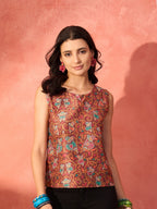 InWeave Rust Bird Jaal Print W/S Top | Grocsy