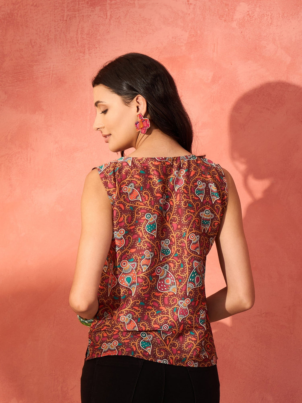 InWeave Rust Bird Jaal Print W/S Top | Grocsy