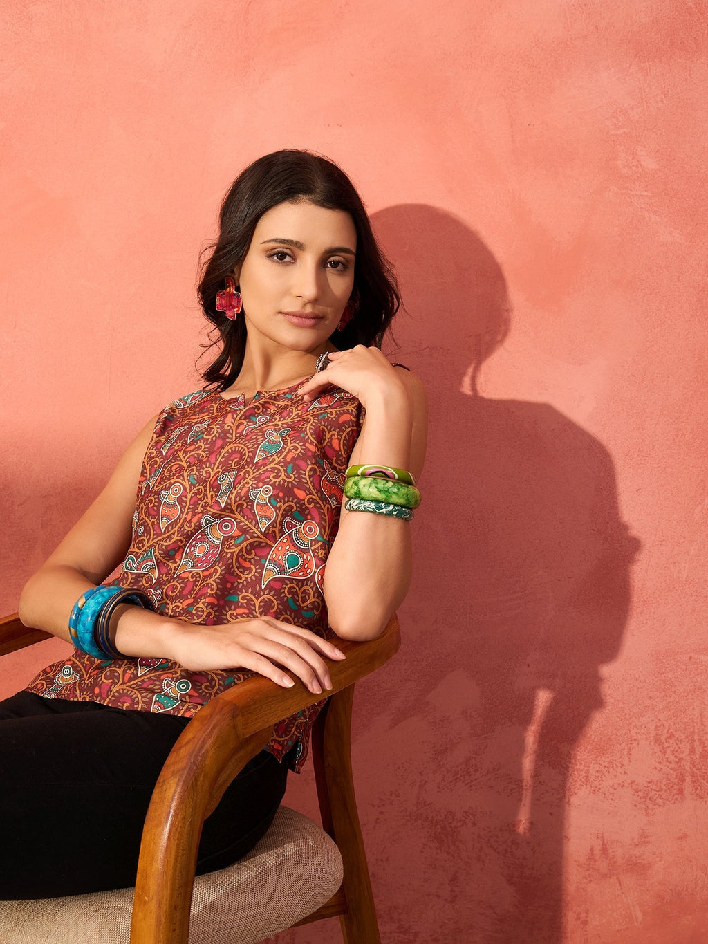 InWeave Rust Bird Jaal Print W/S Top | Grocsy