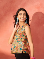 InWeave Corn Yellow Bird Floral Print W/S Top | Grocsy