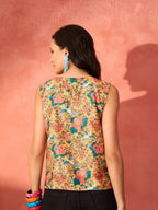 InWeave Corn Yellow Bird Floral Print W/S Top | Grocsy