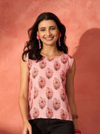InWeave Peach Printed W/S Top | Grocsy