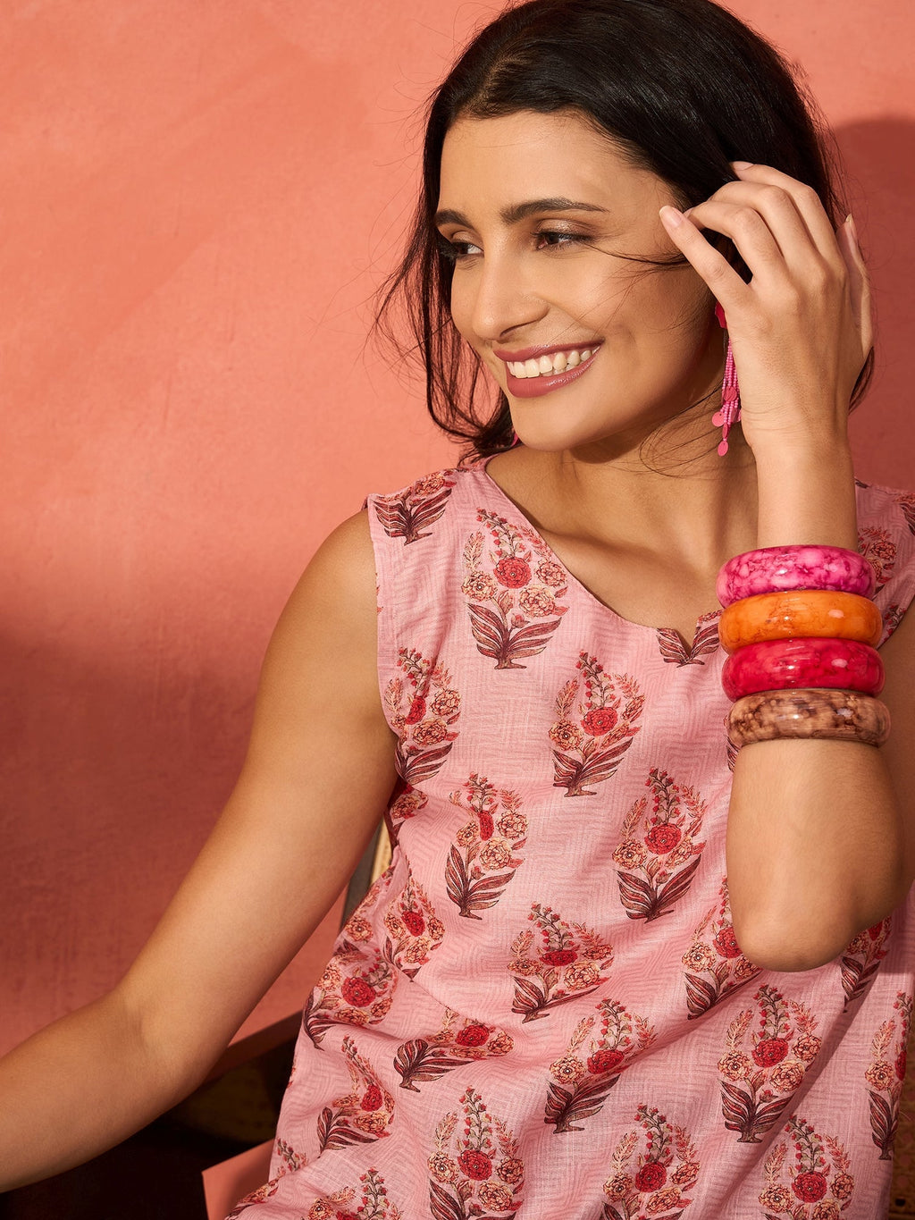 InWeave Peach Printed W/S Top | Grocsy