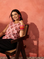 InWeave Peach Printed W/S Top | Grocsy