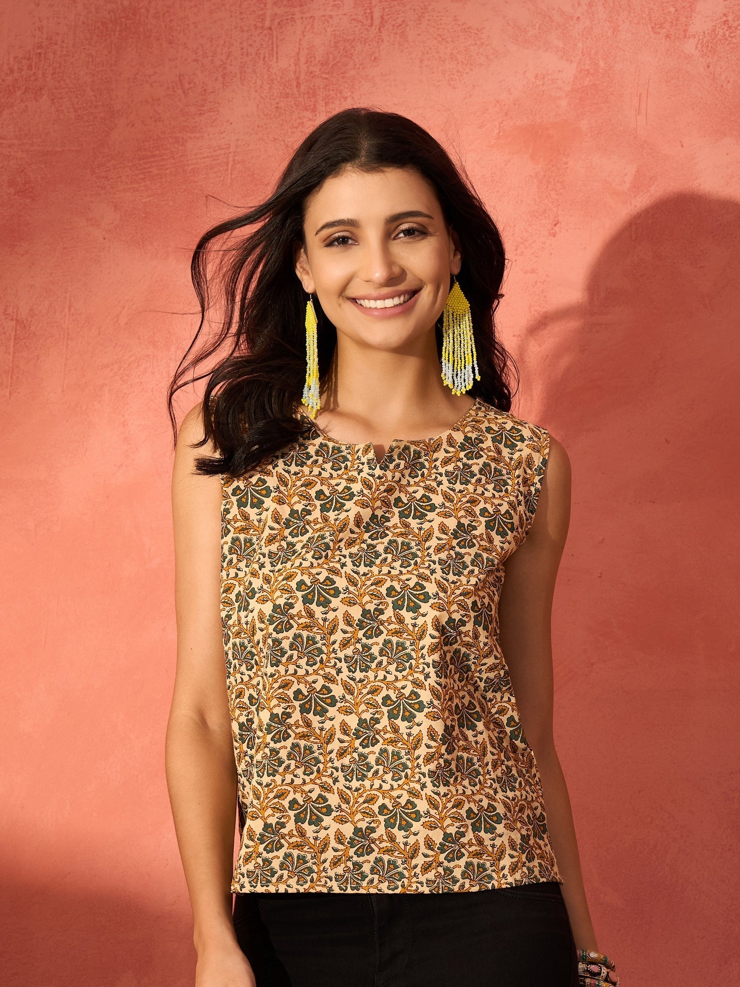 InWeave Light Brown Kalamkari W/S Top | Grocsy