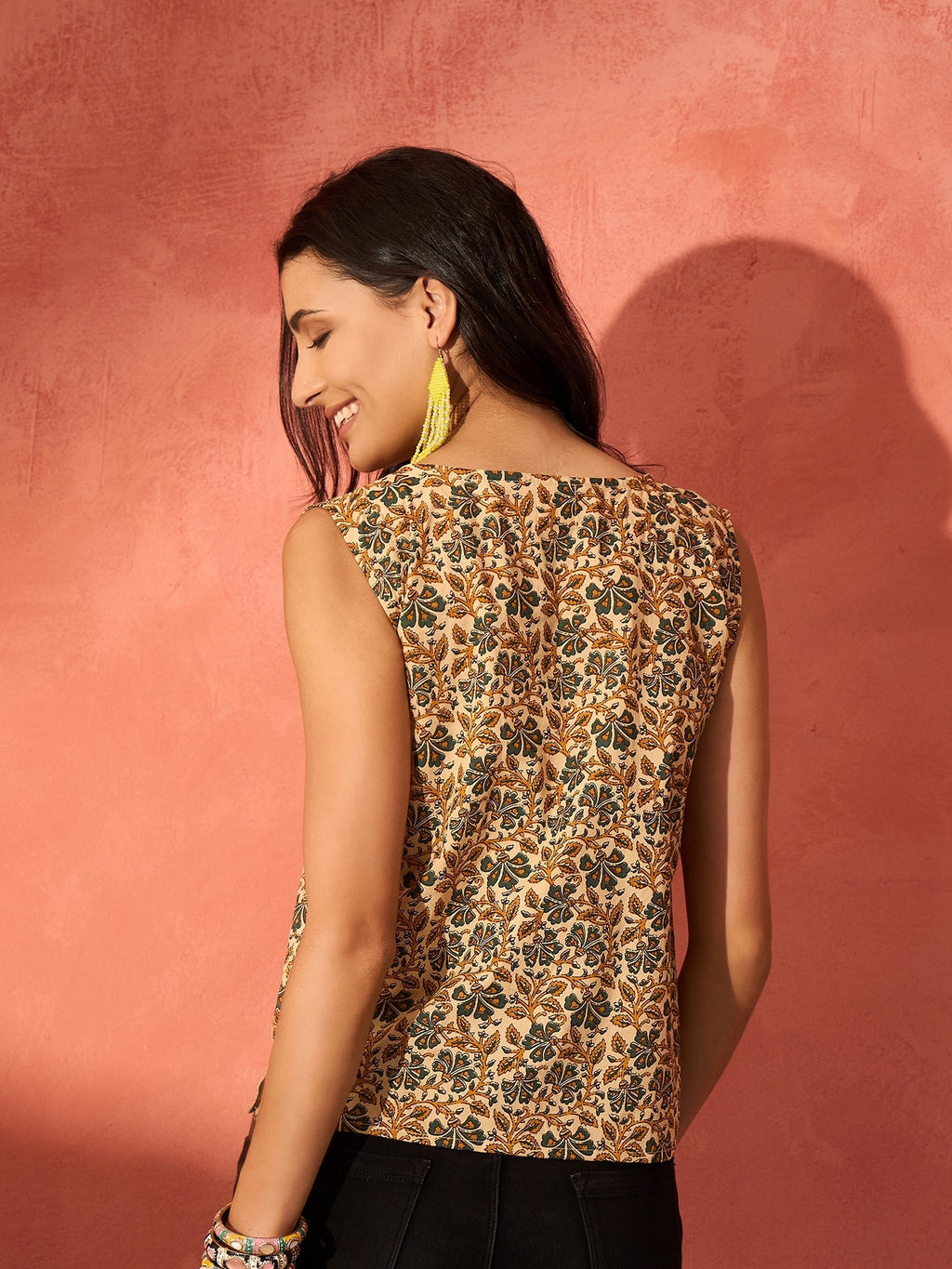 InWeave Light Brown Kalamkari W/S Top | Grocsy