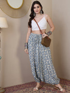 InWeave Powder Blue Ikkat Print Harem Pant | Grocsy
