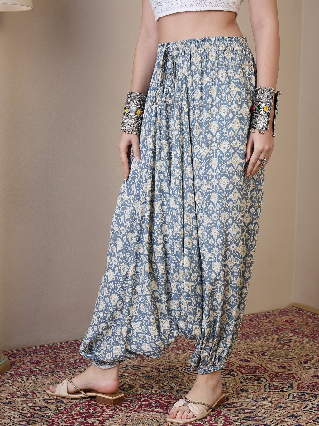 InWeave Powder Blue Ikkat Print Harem Pant | Grocsy