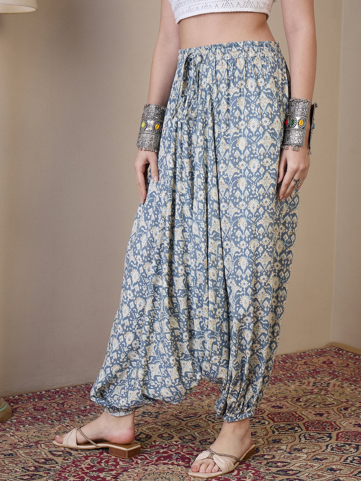 InWeave Powder Blue Ikkat Print Harem Pant | Grocsy
