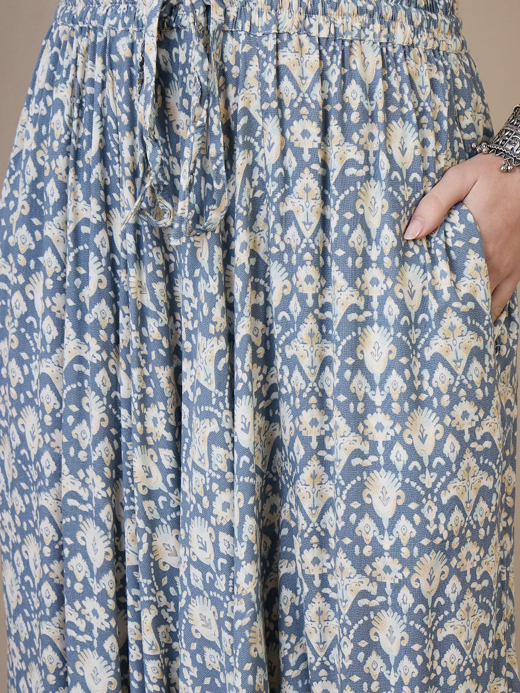InWeave Powder Blue Ikkat Print Harem Pant | Grocsy