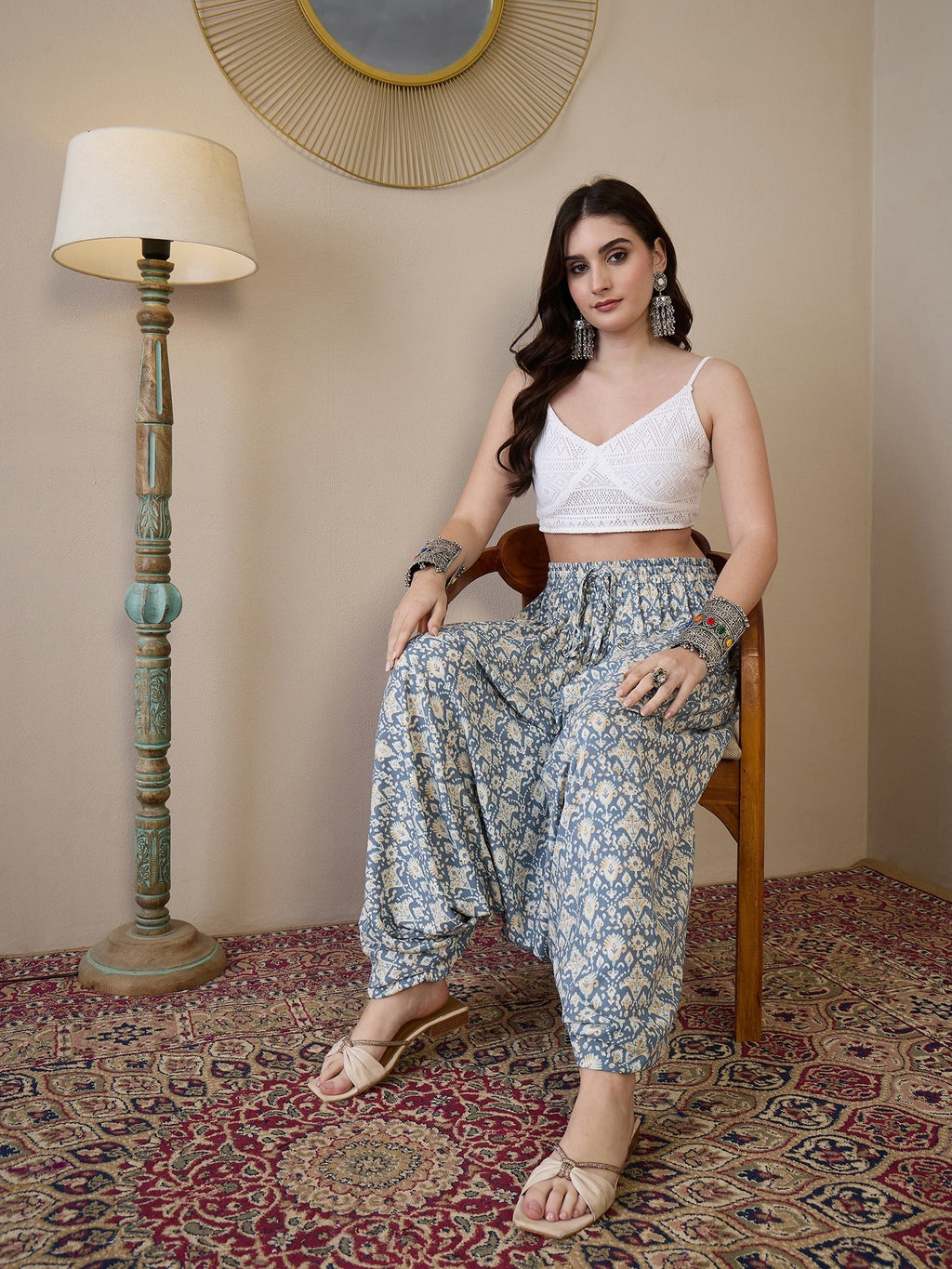 InWeave Powder Blue Ikkat Print Harem Pant | Grocsy