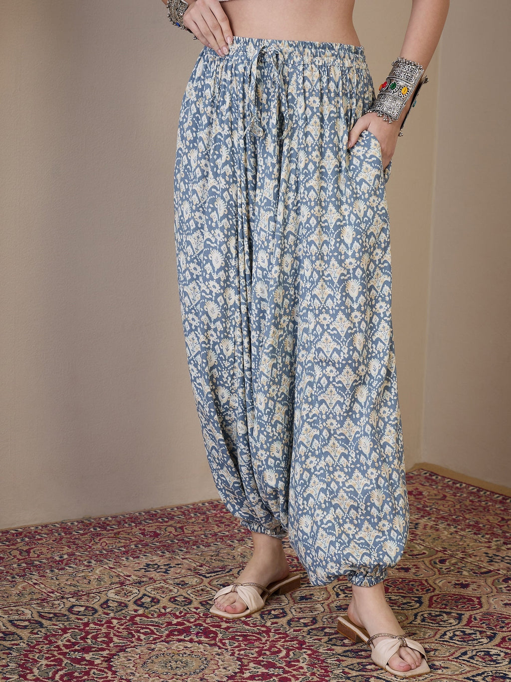 InWeave Powder Blue Ikkat Print Harem Pant | Grocsy