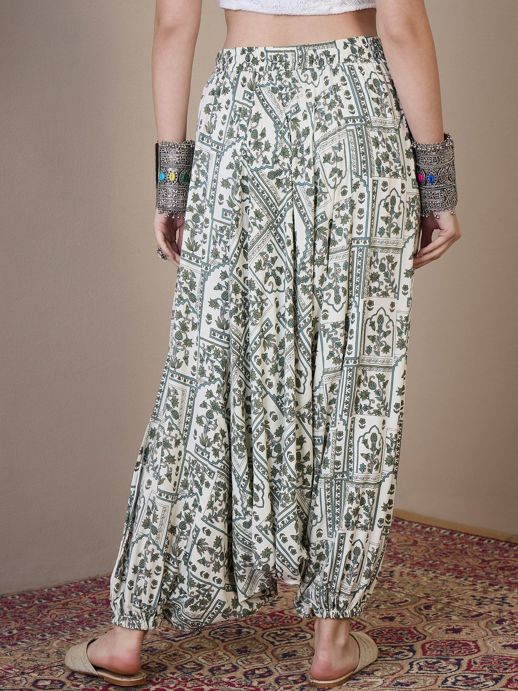 InWeave Sea Green Ethnic Window Harem Pant | Grocsy