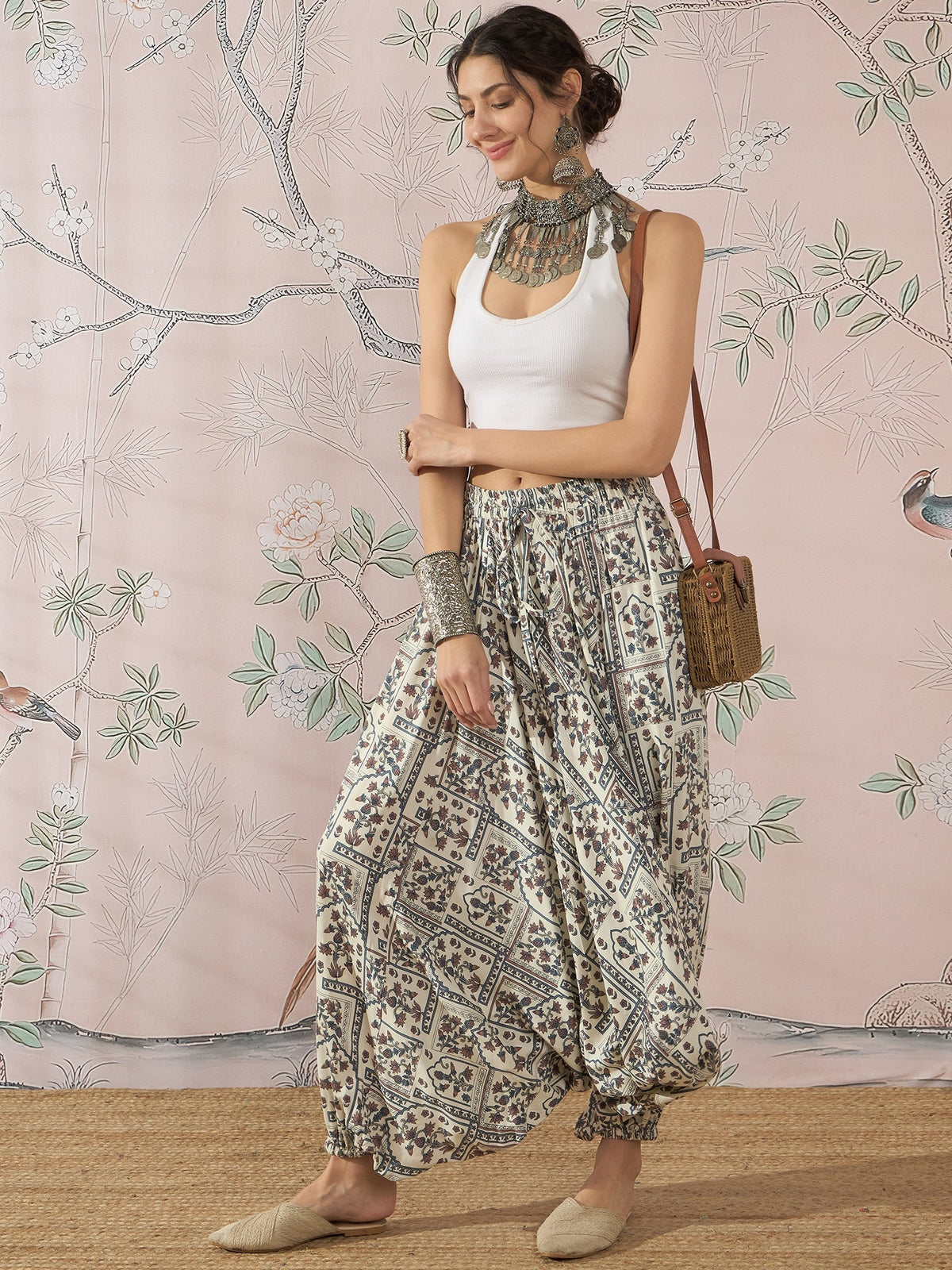 InWeave Cadet Blue Ethnic Window Harem Pant | Grocsy
