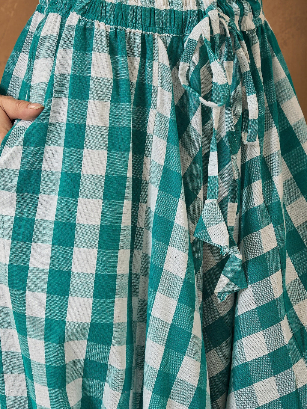 InWeave Light Blue Big Check Cowl Harem | Grocsy