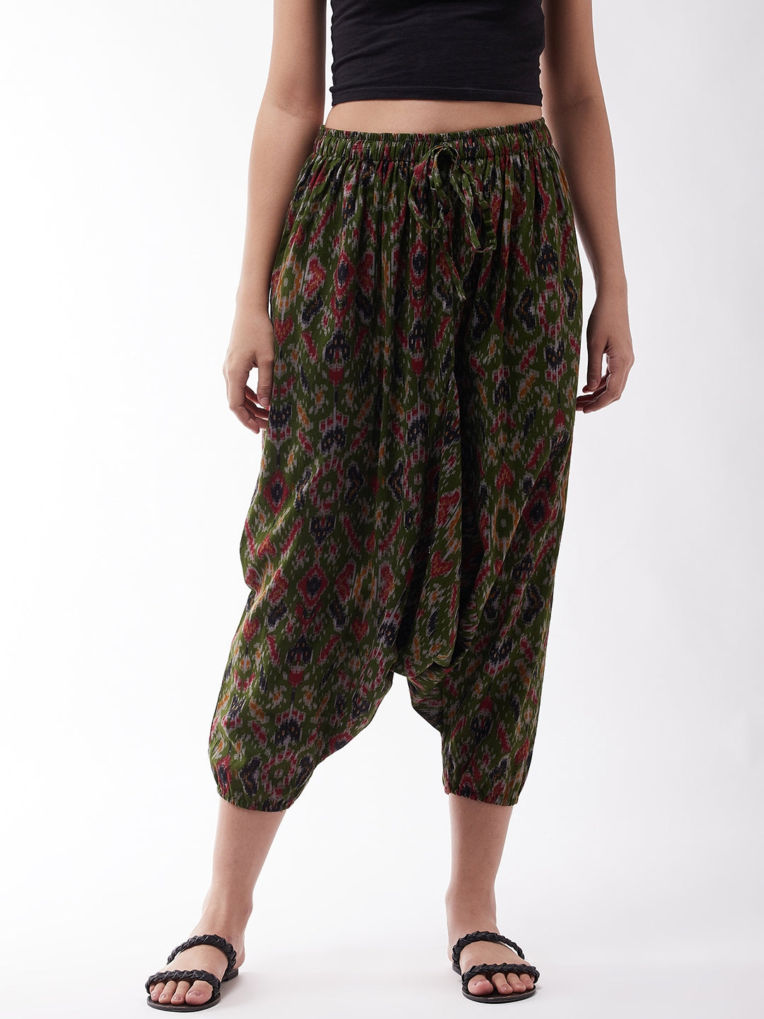InWeave Women's Green Ikkat Harem Pant | Grocsy