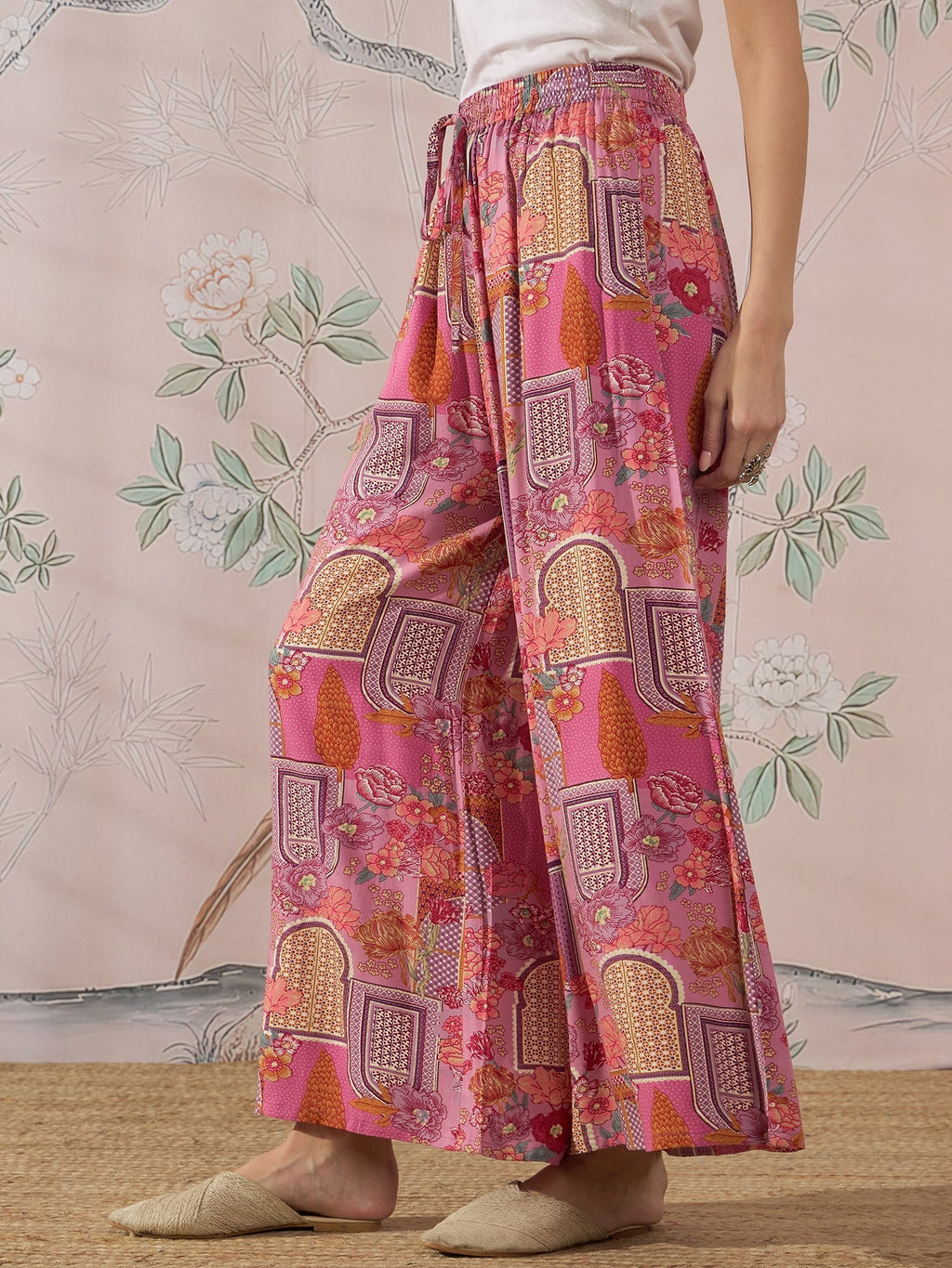 InWeave Dull Pink Window Palazzo | Grocsy