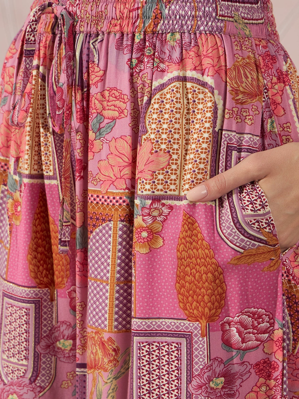 InWeave Dull Pink Window Palazzo | Grocsy