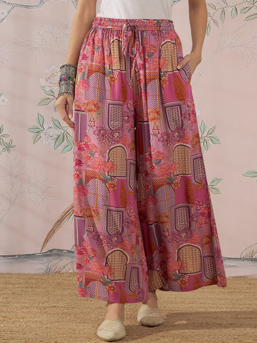 InWeave Dull Pink Window Palazzo | Grocsy