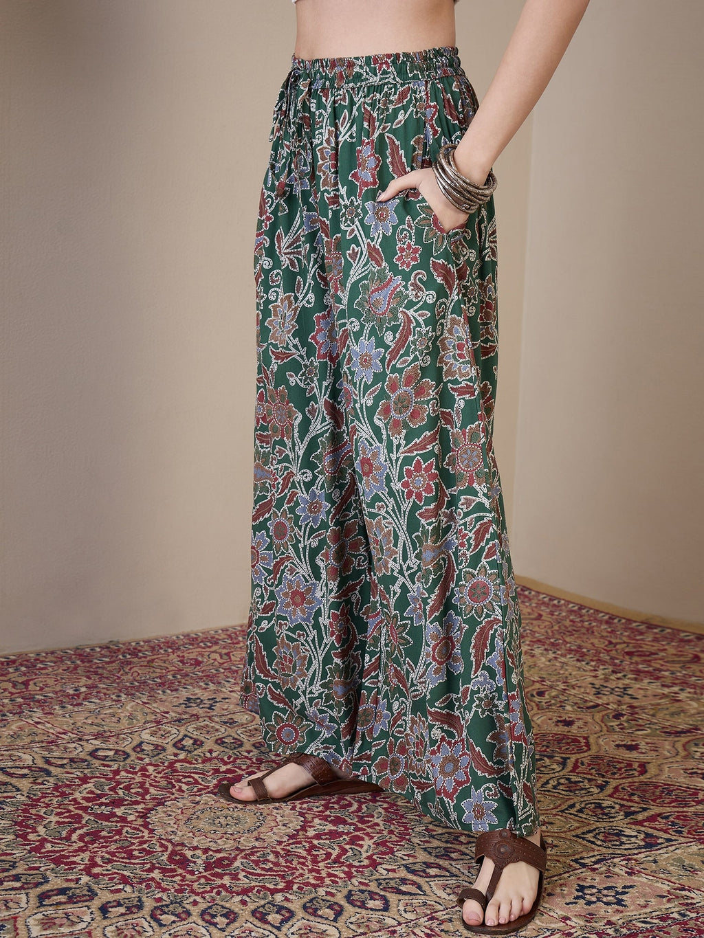 InWeave Green Big Jaal Palazzo | Grocsy