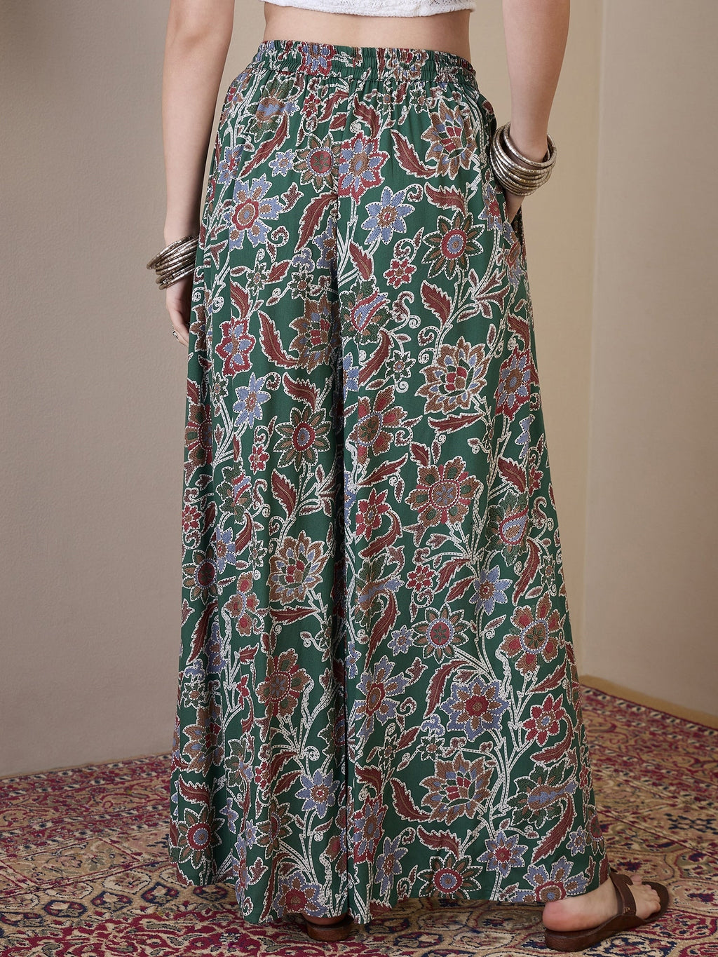 InWeave Green Big Jaal Palazzo | Grocsy