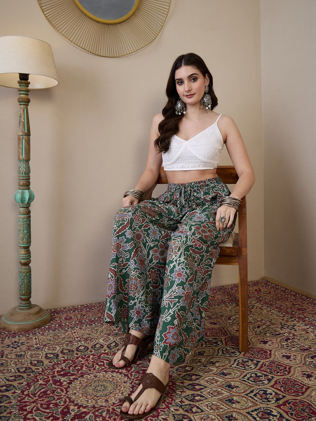 InWeave Green Big Jaal Palazzo | Grocsy