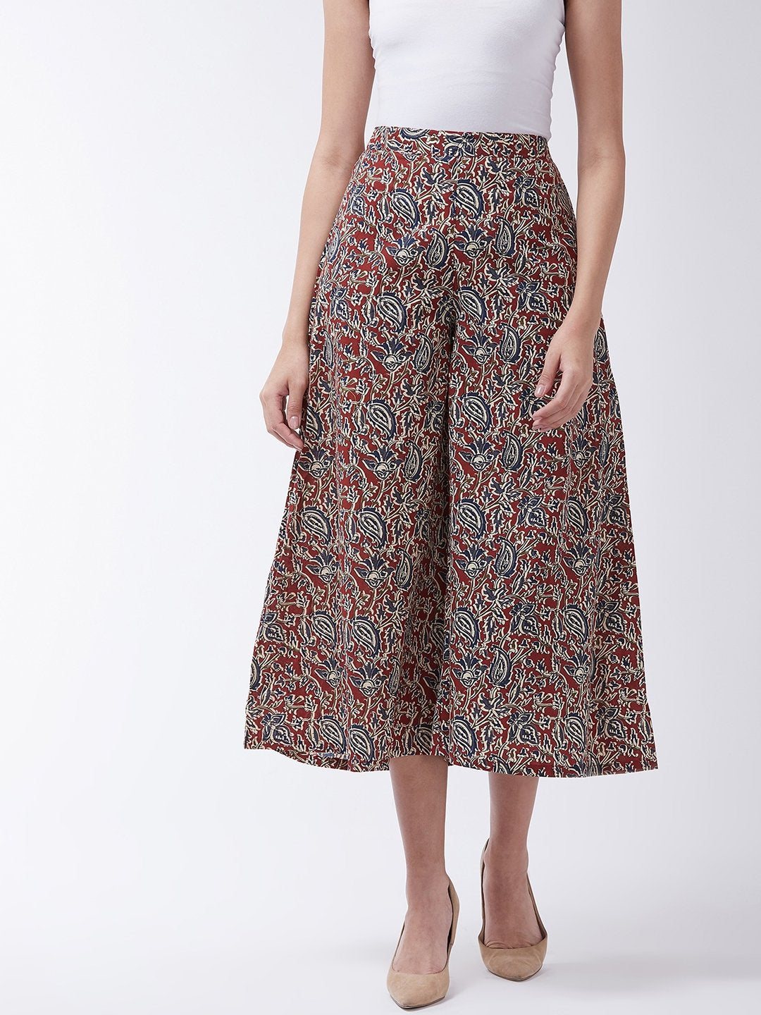 InWeave Women's Maroon Kalamkari Palazzo | Grocsy