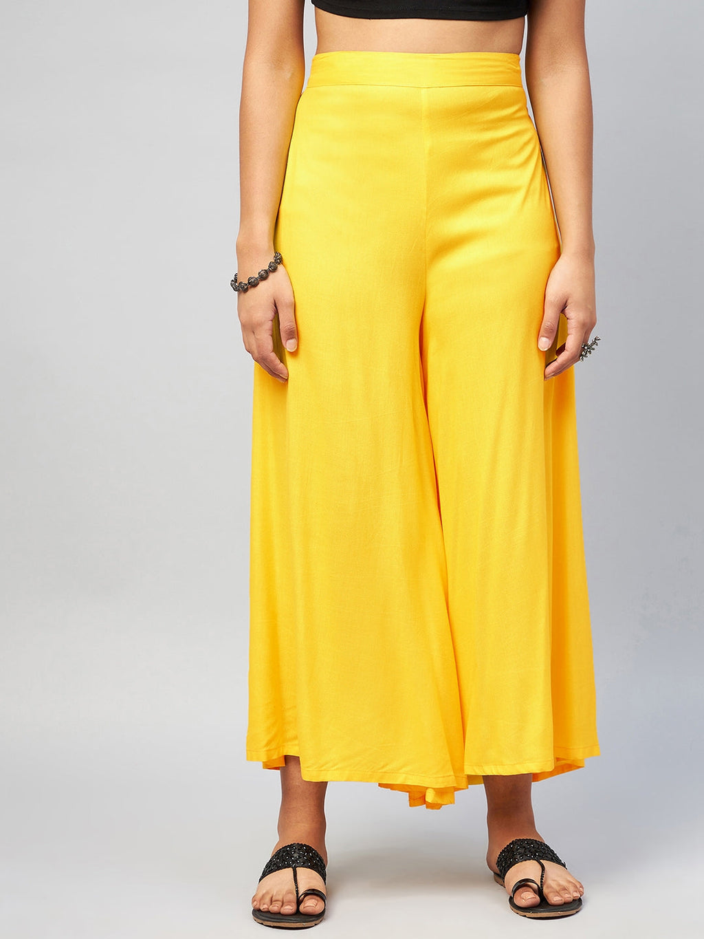 InWeave Women's Solid Yellow Palazzo | Grocsy