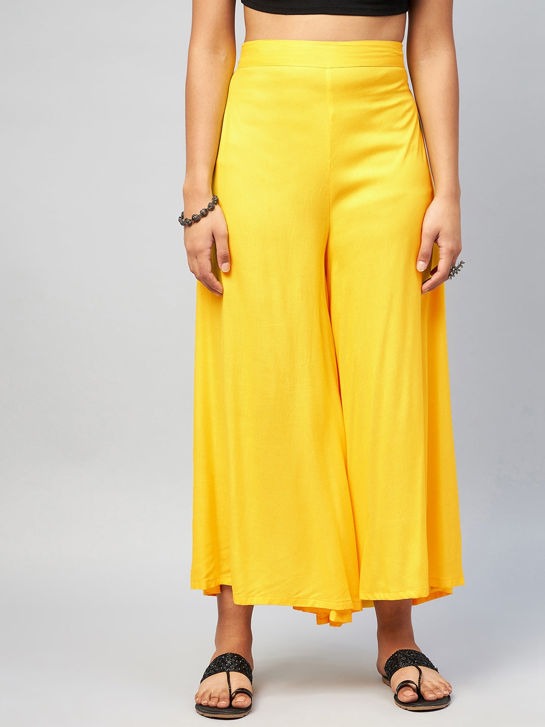 InWeave Women's Solid Yellow Palazzo | Grocsy