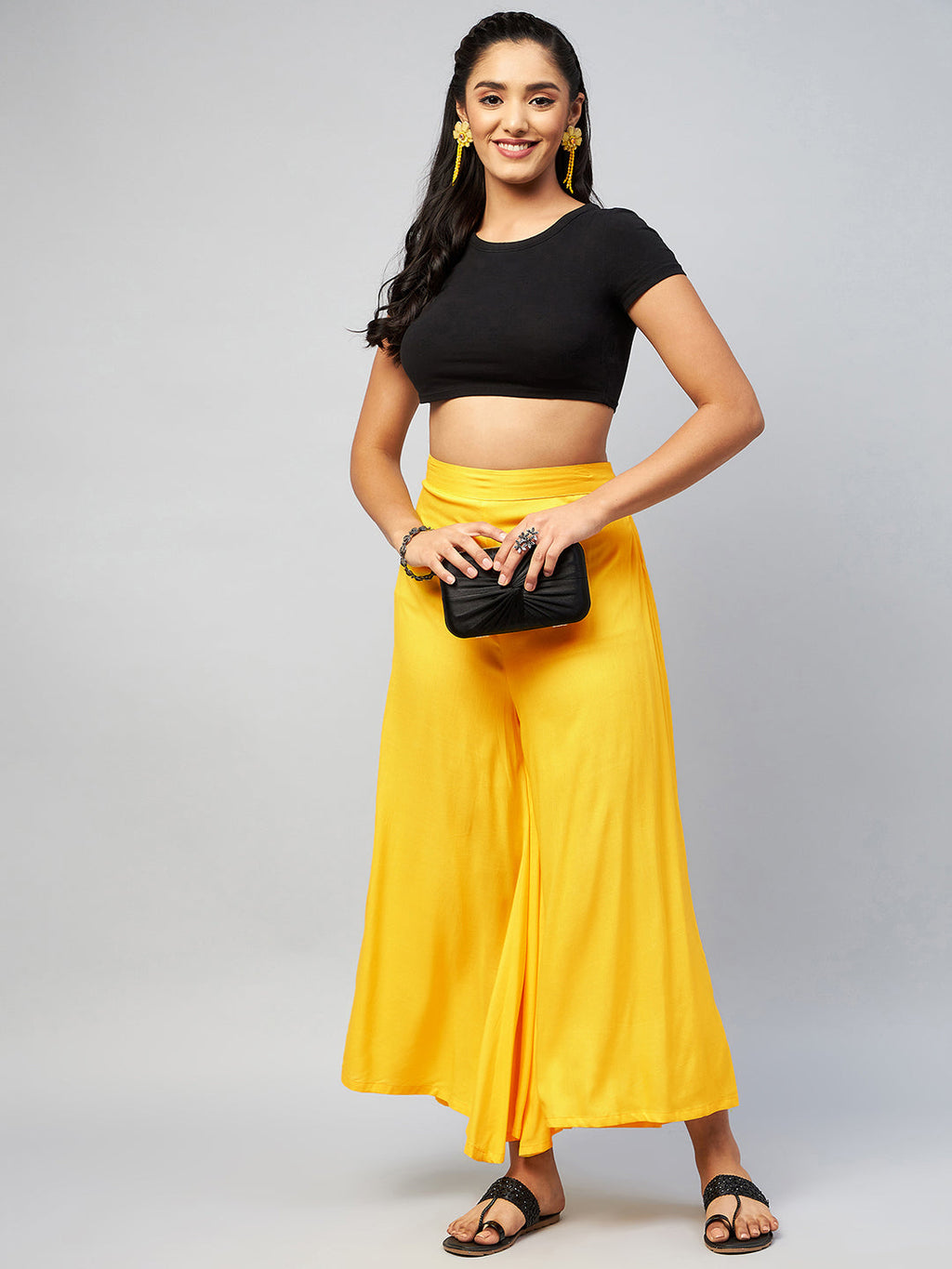 InWeave Women's Solid Yellow Palazzo | Grocsy