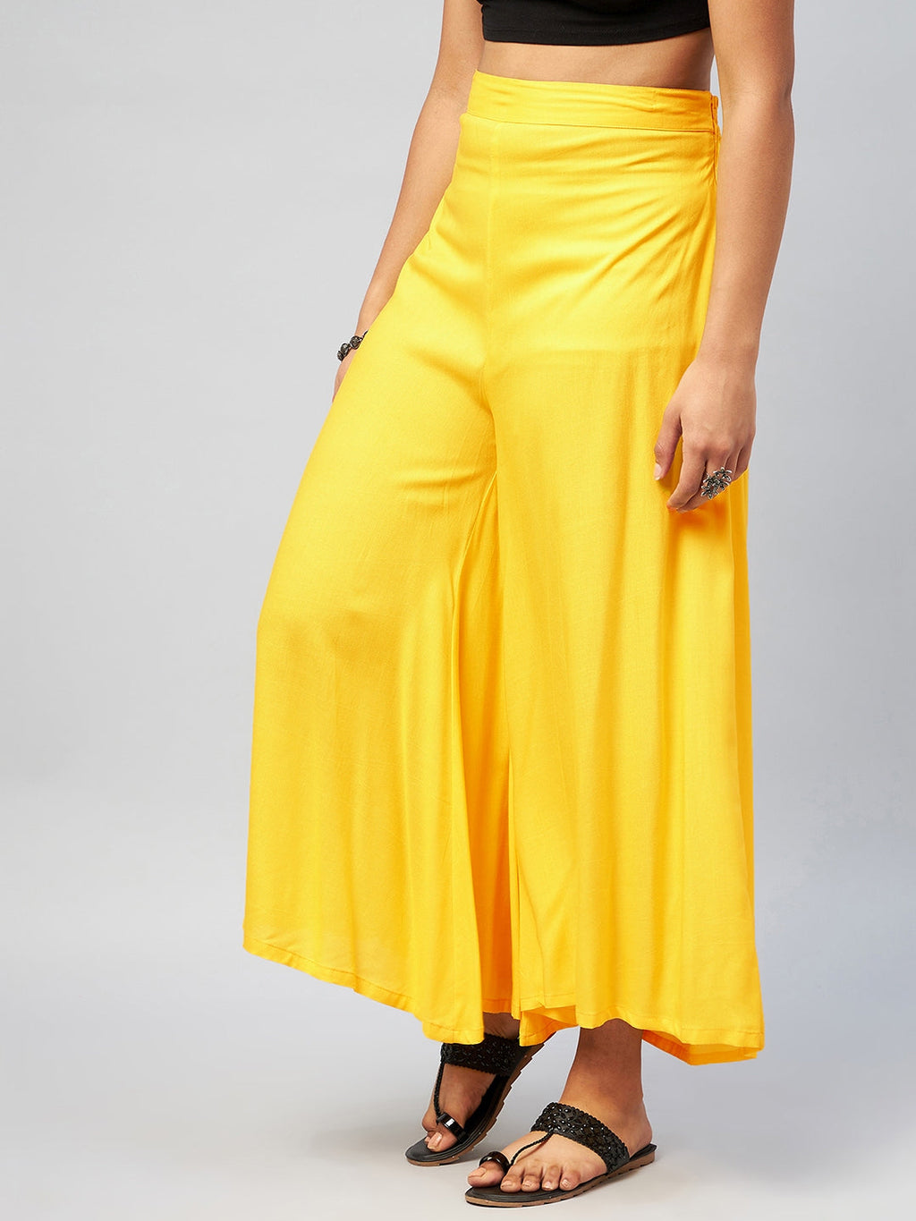 InWeave Women's Solid Yellow Palazzo | Grocsy