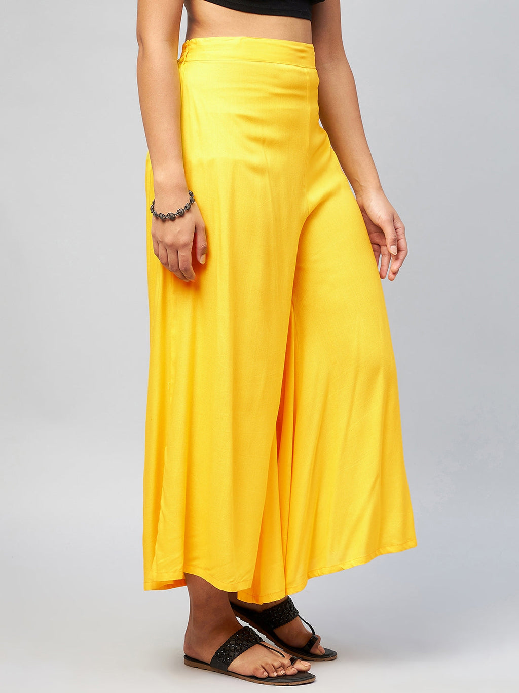 InWeave Women's Solid Yellow Palazzo | Grocsy