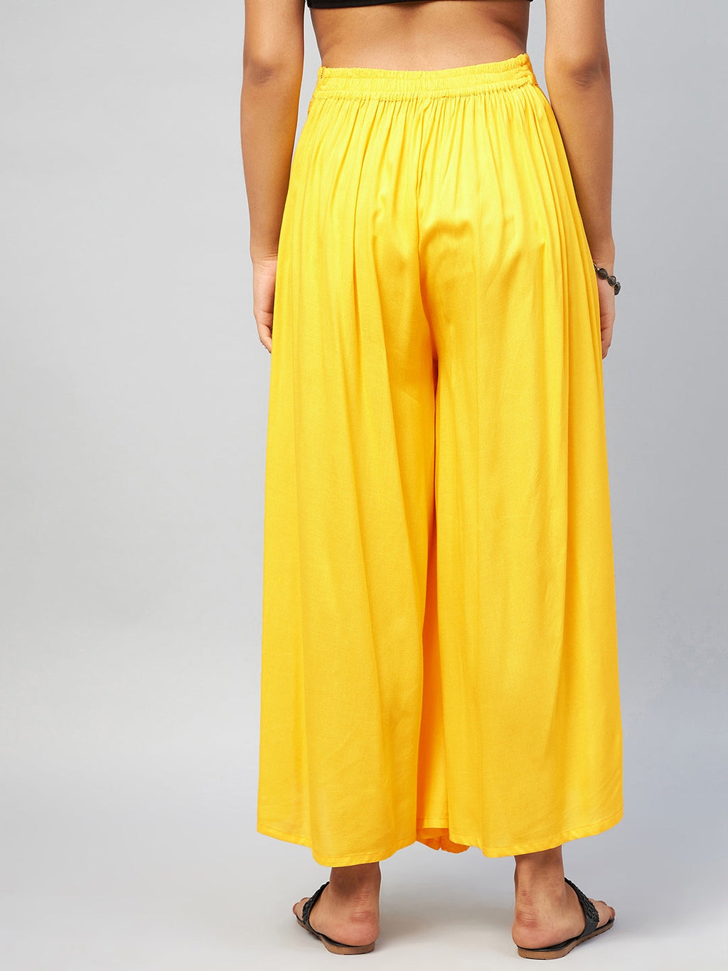 InWeave Women's Solid Yellow Palazzo | Grocsy