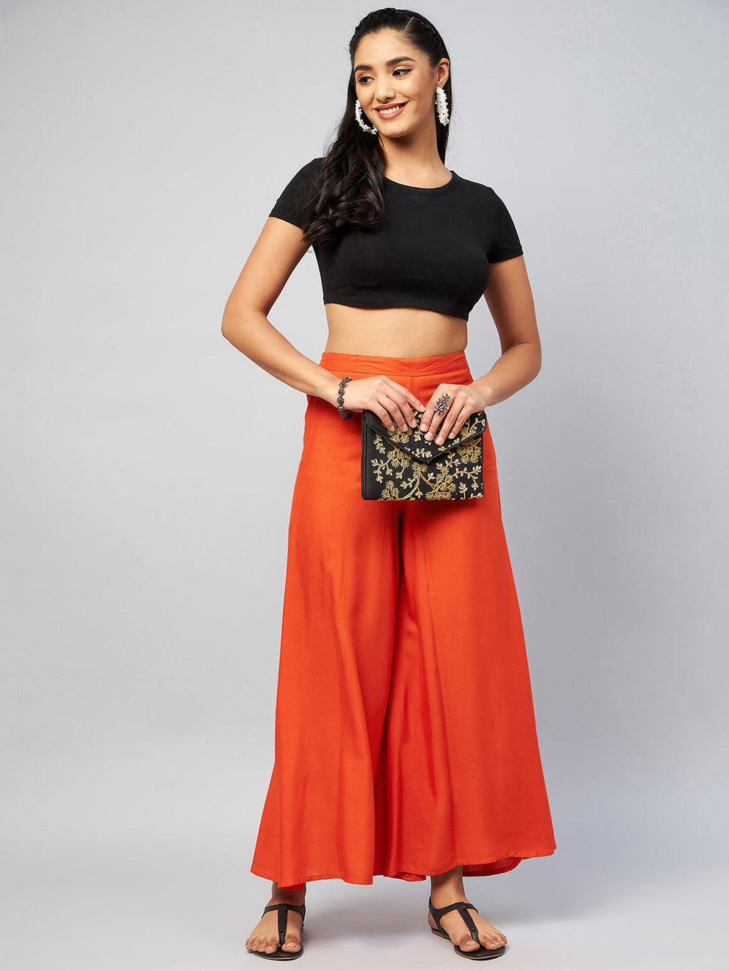 InWeave Solid Orange Palazzo | Grocsy