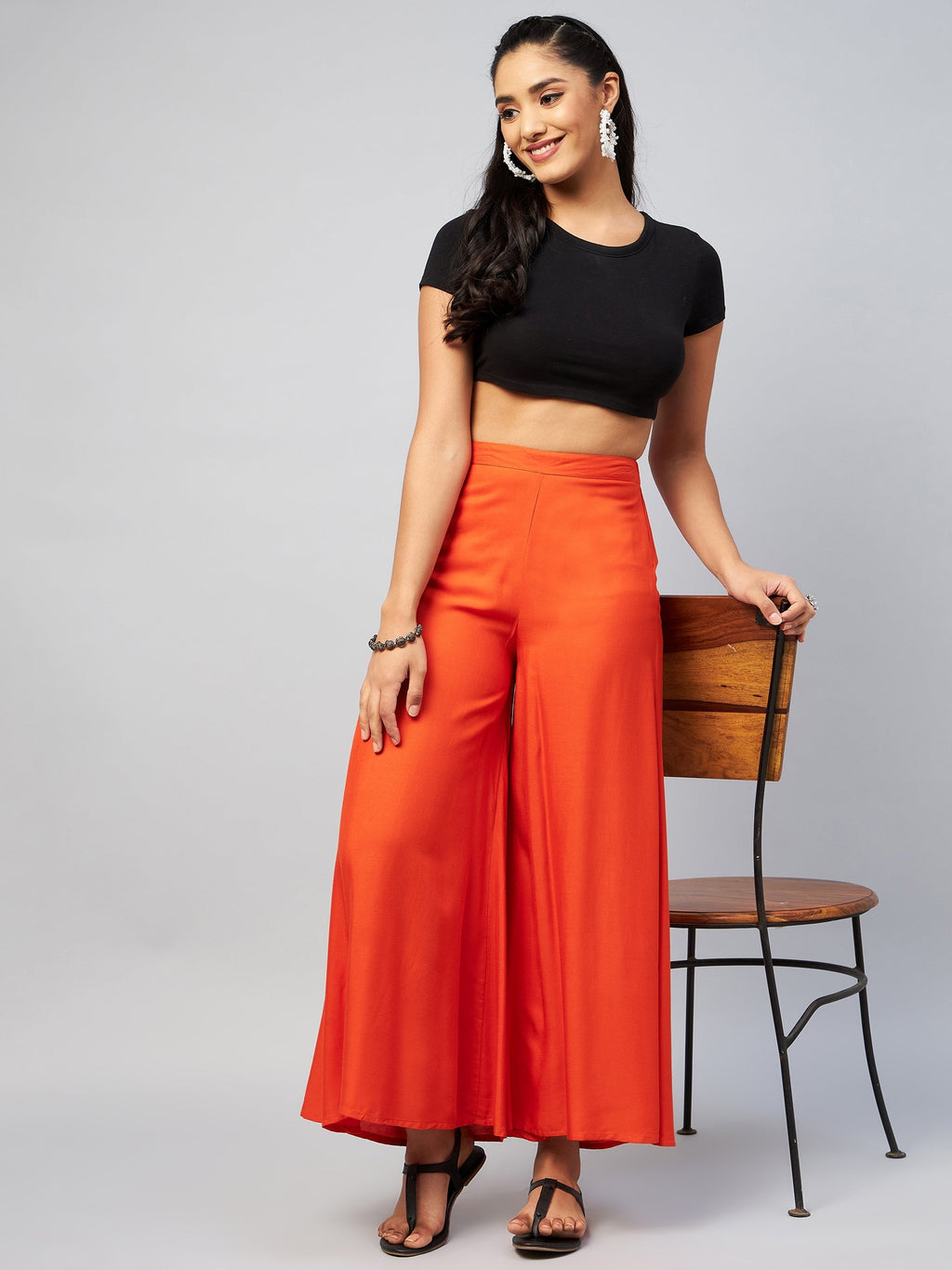 InWeave Solid Orange Palazzo | Grocsy